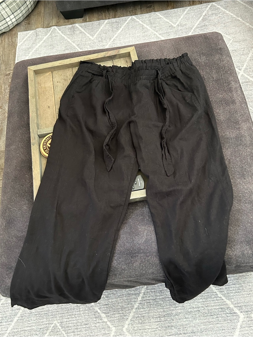 Rewind Black Elastic Ruffle Waist Pant